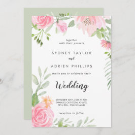 Spring Peony Front and Back Wedding Invitation Kaart