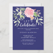 Spring Peony Navy Let's Celebrate Party Invitation Kaart (Voorkant)