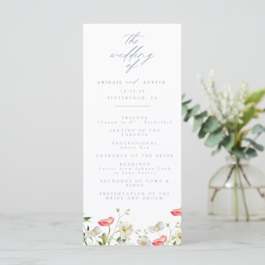 Spring Peony Waterverf huwelijksprogramma (Staand voorkant)