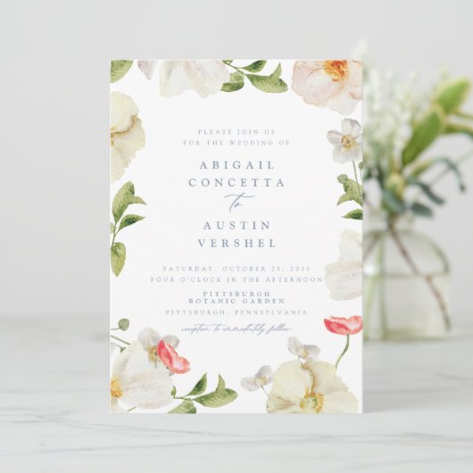 Spring Peony Waterverf huwelijksuitnodiging Kaart (Staand voorkant)