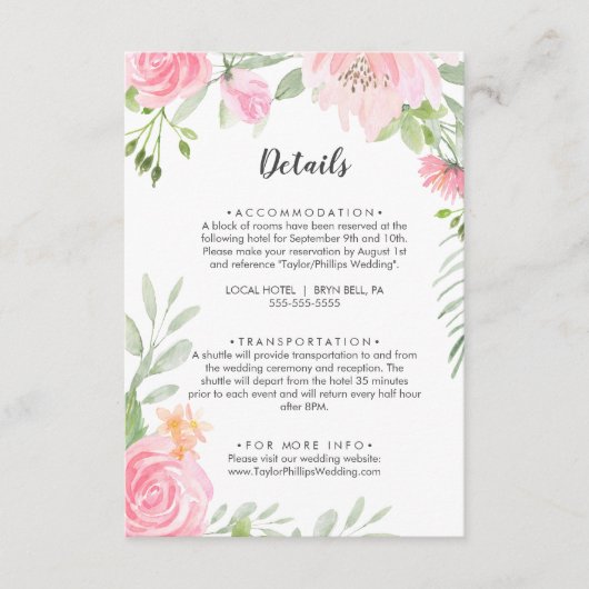 Spring Peony Wedding Details Enclosure Card Informatiekaartje (Voorkant)