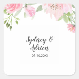 Spring Peony Wedding Envelope Seals Vierkante Sticker