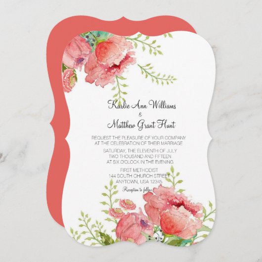 Spring Peony Wedding Invitation Kaart (Voorkant / Achterkant)