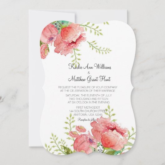 Spring Peony Wedding Invitation Kaart (Voorkant)