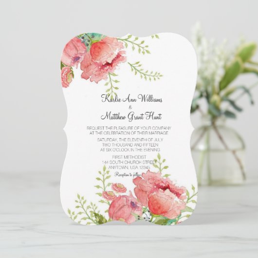 Spring Peony Wedding Invitation Kaart (Staand voorkant)