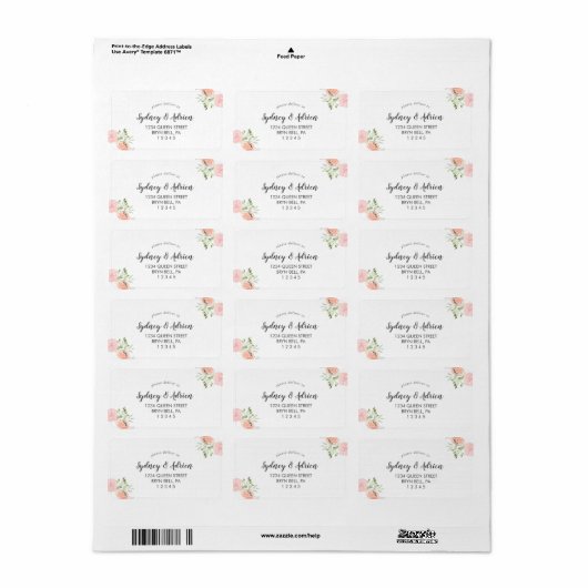 Spring Peony Wedding RSVP Adres Label (Full Sheet)