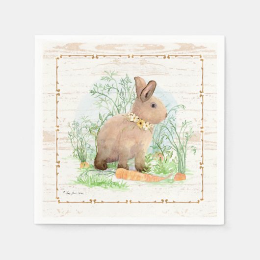 Spring Peter Rabbit Carrot Garden Waterverf Wood Servet (Voorkant)