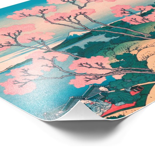 Spring Picnic onder Cherry Tree Flowers Mount Fuji Foto Afdruk (Hoek)