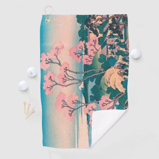 Spring Picnic onder Cherry Tree Flowers Mount Fuji Golfhanddoek (Insitu)