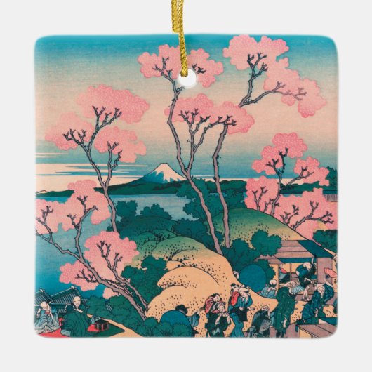 Spring Picnic onder Cherry Tree Flowers Mount Fuji Keramisch Ornament (Voorkant)