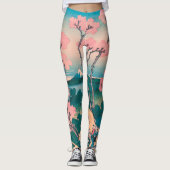 Spring Picnic onder Cherry Tree Flowers Mount Fuji Leggings (Voorkant)