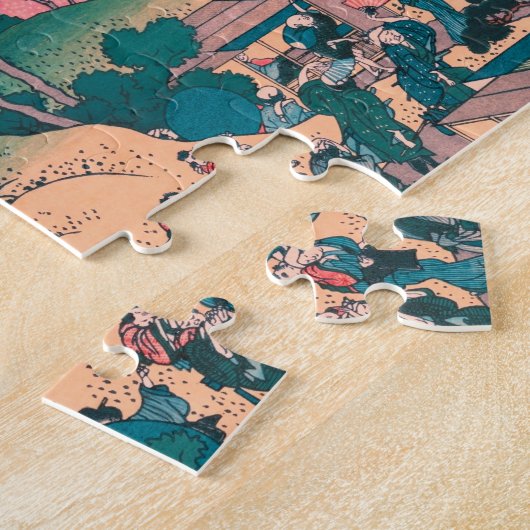 Spring Picnic onder Cherry Tree Flowers Mount Fuji Legpuzzel (Zijkant)