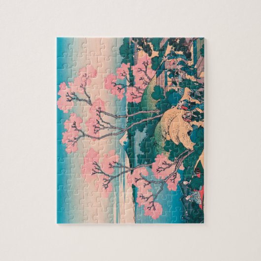 Spring Picnic onder Cherry Tree Flowers Mount Fuji Legpuzzel (Verticaal)