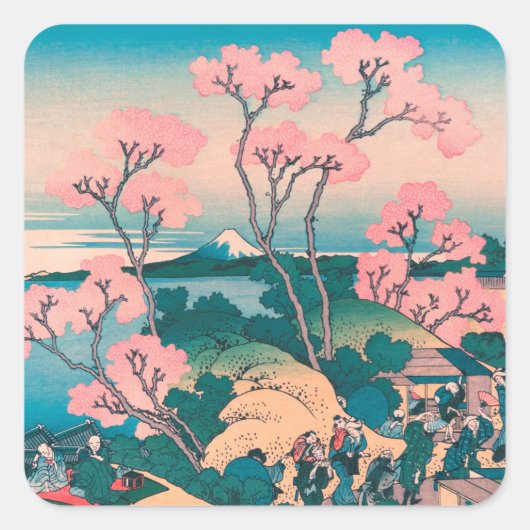 Spring Picnic onder Cherry Tree Flowers Mount Fuji Vierkante Sticker (Voorkant)