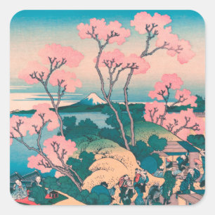 Spring Picnic onder Cherry Tree Flowers Mount Fuji Vierkante Sticker