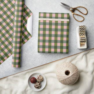 Spring Pink And Green Gingham Cadeaupapier