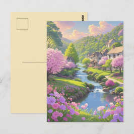 Spring Pink Blooms Schilderachtig Riverside Natuur Briefkaart