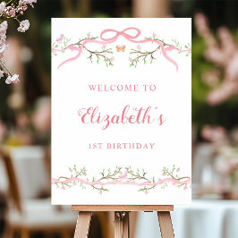 Spring Pink Blossom 1st Birthday Welcome Sign Poster