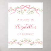 Spring Pink Blossom 1st Birthday Welcome Sign Poster (Voorkant)