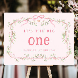 Spring Pink Blossom Floral Lijst 1st Birthday Sign Poster