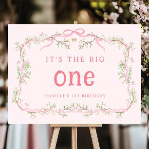 Spring Pink Blossom Floral Lijst 1st Birthday Sign Poster