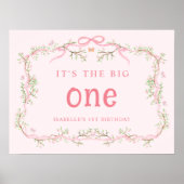 Spring Pink Blossom Floral Lijst 1st Birthday Sign Poster (Voorkant)