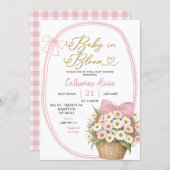Spring Pink Bow Daisy Baby in Bloom Baby Shower Kaart (Voorkant / Achterkant)
