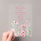 Spring Pink Butterfly Floral Baby shower Acryl Uitnodigingen (Insitu (Draagbaar))