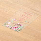 Spring Pink Butterfly Floral Baby shower Acryl Uitnodigingen (Laagn)