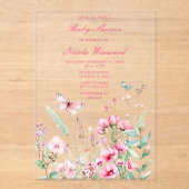 Spring Pink Butterfly Floral Baby shower Acryl Uitnodigingen (Voorkant)