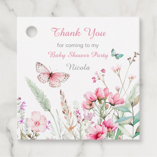 Spring Pink Butterfly Floral Baby Shower Bedankjes Labels (Voorkant)