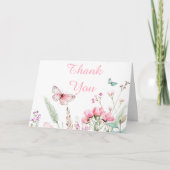 Spring Pink Butterfly Floral Baby shower Bedankkaart (Voorkant)