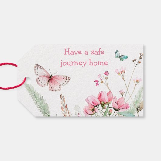 Spring Pink Butterfly Floral Baby shower Cadeaulabel (Achterkant Horizontaal)