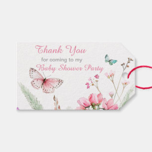 Spring Pink Butterfly Floral Baby shower Cadeaulabel