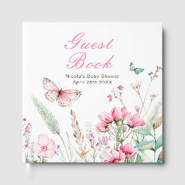 Spring Pink Butterfly Floral Baby Shower Gastenboek