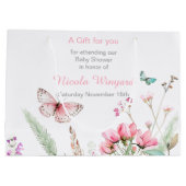 Spring Pink Butterfly Floral Baby shower Groot Cadeauzakje (Achterkant)