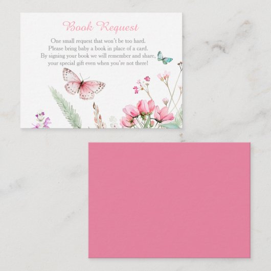 Spring Pink Butterfly Floral Baby shower Informatiekaartje (Voorkant / Achterkant)