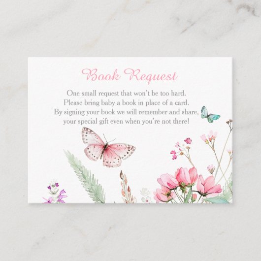 Spring Pink Butterfly Floral Baby shower Informatiekaartje (Voorkant)