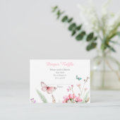 Spring Pink Butterfly Floral Baby shower Informatiekaartje (Staand voorkant)