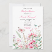 Spring Pink Butterfly Floral Baby shower Kaart (Voorkant)