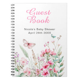 Spring Pink Butterfly Floral Baby Shower Notitieboek