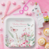 Spring Pink Butterfly Floral Baby shower Papieren Bordje (Feest)