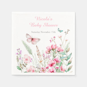 Spring Pink Butterfly Floral Baby shower Servet