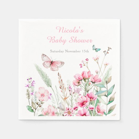 Spring Pink Butterfly Floral Baby shower Servet (Voorkant)
