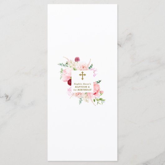 Spring Pink Floral 1st Birthday & Baptisme Menu (Achterkant)