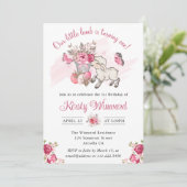Spring Pink Floral Basket & Cute Lamb 1e verjaarda Kaart (Staand voorkant)
