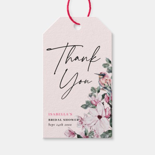 Spring Pink Floral & Birds Vrijgezellenfeest Harte Cadeaulabel (Voorkant)