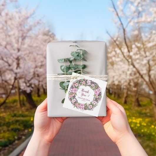 Spring Pink Floral krans dank u Bedankjes Labels
