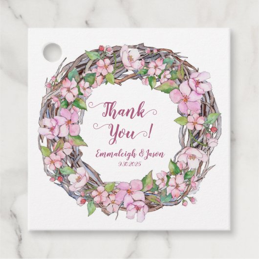 Spring Pink Floral krans dank u Bedankjes Labels (Voorkant)