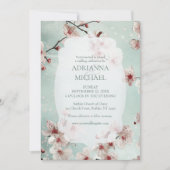 Spring Pink Floral on Teal Wedding Invitation Kaart (Voorkant)